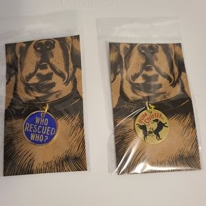 🐕 "Bum Sniffer" and "Who Rescued Who" Enamel Dog Tag Charm Set of 2
